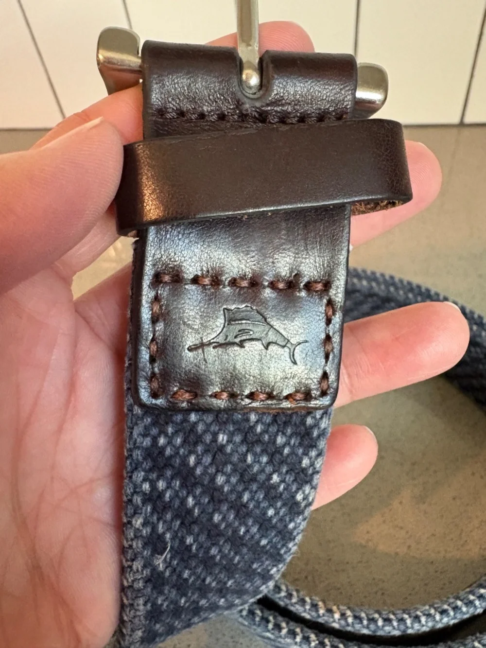 Tommy Bahama cloth and leather belt - size 44 (see pic)